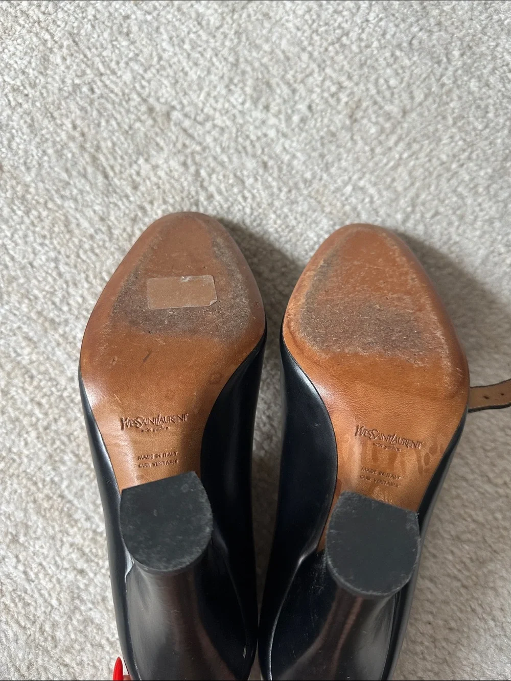 Yves Saint Laurent Black Leather Mary Jane Pumps with Gold Buckle